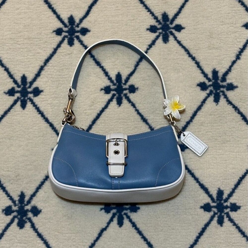 Coach Vintage Y2K Hampton Demi Buckle Flap Shoulder Purse 2004 7542 - Blue/White